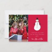 雪だるまの写真 子供たちとクリスマス サンキューカード (正面)