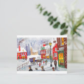 雪だるまの冬のシーンフォークア絵画ートが懐かしい ポストカード (スタンド正面)