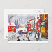 雪だるまの冬のシーンフォークア絵画ートが懐かしい ポストカード (正面/裏面)