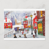 雪だるまの冬のシーンフォークア絵画ートが懐かしい ポストカード (正面)