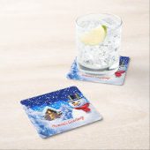 雪だるまの冬の不思議の国のクリスマス スクエアペーパーコースター (インサイチュ)