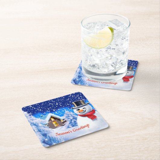雪だるまの冬の不思議の国のクリスマス スクエアペーパーコースター (インサイチュ)