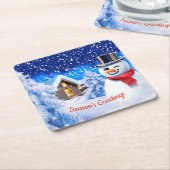 雪だるまの冬の不思議の国のクリスマス スクエアペーパーコースター (アングル)