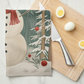 雪だるまの冬の夢 キッチンタオル (四つ折り)