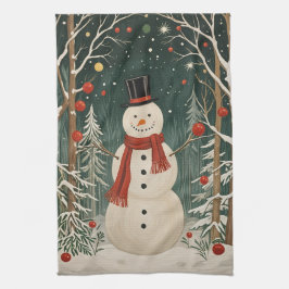 雪だるまの冬の夢 キッチンタオル