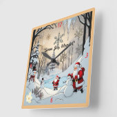 「雪だるまの冬の家」 スクエア壁時計 (傾斜)