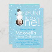雪だるまの冬のONEderlandの第1誕生日の招待状 招待状 (正面/裏面)