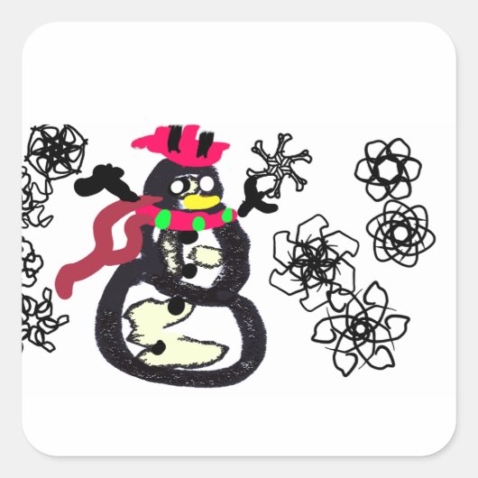 雪だるまの冬 スクエアシール (正面)