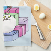 雪だるまの冷たいプレゼント キッチンタオル (四つ折り)