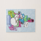 雪だるまの冷たいプレゼント ジグソーパズル (横)