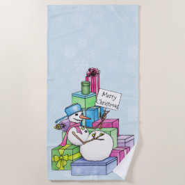 雪だるまの冷たいプレゼント ビーチタオル