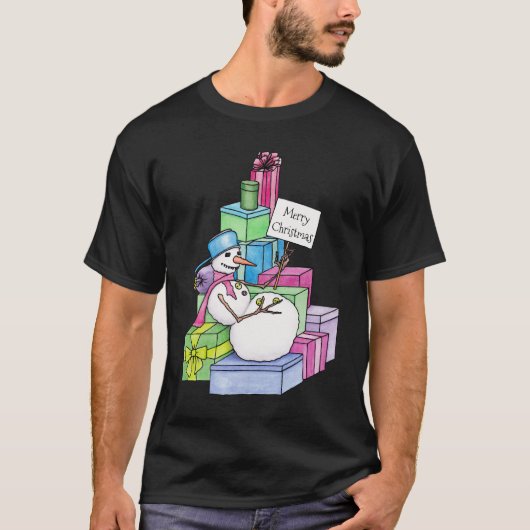 雪だるまの冷たいプレゼント Tシャツ (正面)