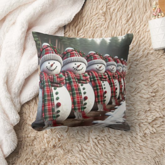 雪だるまの列の着用タータンチェック格子状のスカーフ クッション (ブランケット)