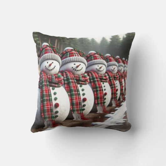 雪だるまの列の着用タータンチェック格子状のスカーフ クッション (裏面)