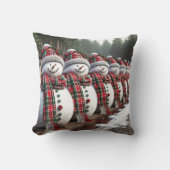 雪だるまの列の着用タータンチェック格子状のスカーフ クッション (正面)