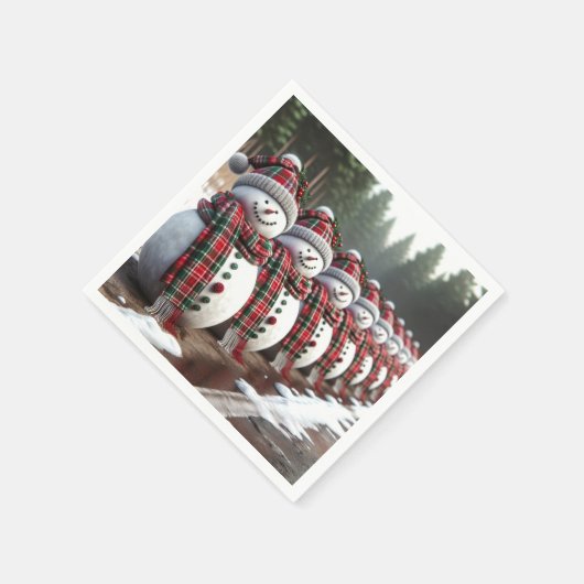 雪だるまの列の着用タータンチェック格子状のスカーフ スタンダードカクテルナプキン (角)