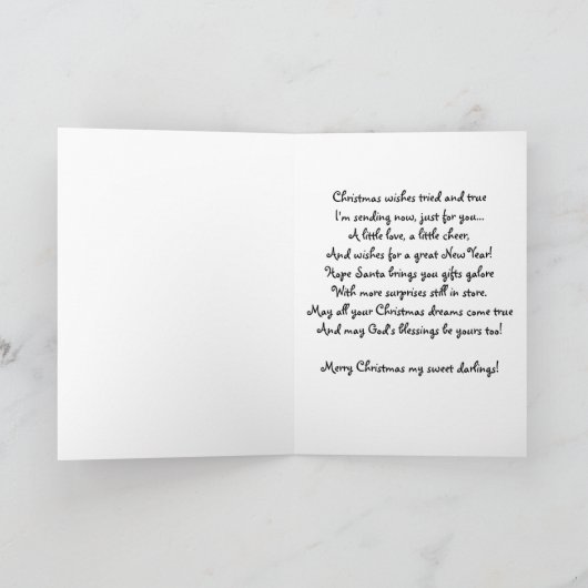 雪だるまの双生児のクリスマスカードを抱き締めること シーズンカード (内部)