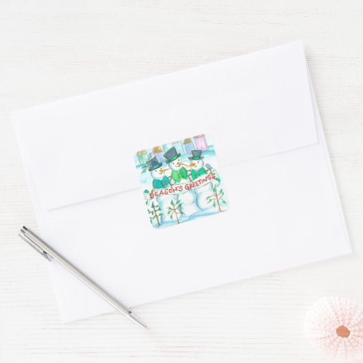 雪だるまの季節の挨拶のクリスマス スクエアシール (封筒)