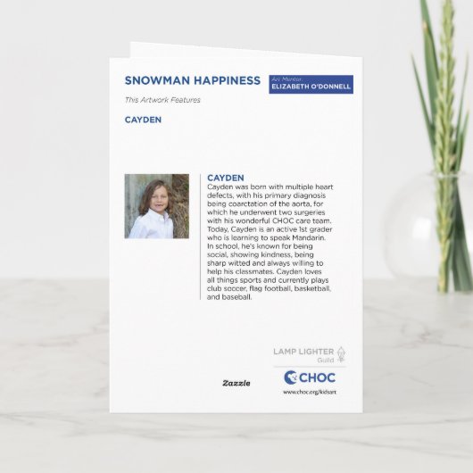 雪だるまの幸せ - 子供の芸術作品 for CHOC サンキューカード (裏面)