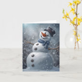 雪だるまの折りたたみグリーティングカード カード (黄色い花)