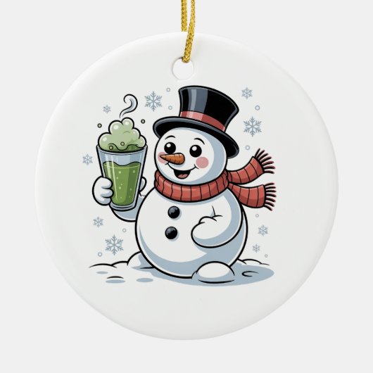 雪だるまの抹茶クリスマスドリンク  セラミックオーナメント (正面)