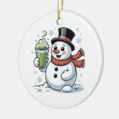 雪だるまの抹茶クリスマスドリンク  セラミックオーナメント (左)