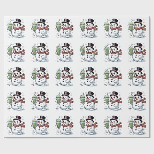 雪だるまの抹茶クリスマスドリンク ラッピングペーパー (フラット)
