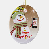 雪だるまの携帯電話 セラミックオーナメント (右)