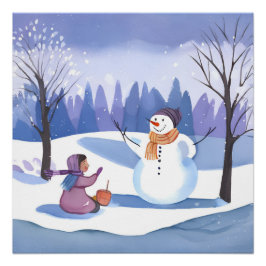雪だるまの構築 | 水彩絵を描冬 ポスター