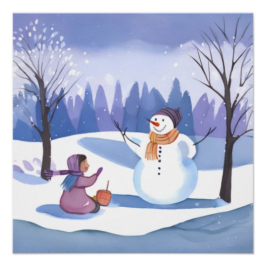 雪だるまの構築 | 水彩絵を描冬 ポスター (正面)
