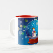 雪だるまの歌うことを用いる雪の地球 ツートーンマグカップ (正面左)