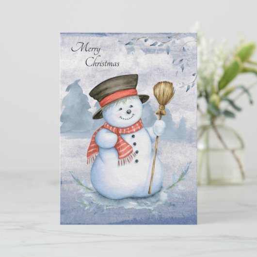 雪だるまの水彩画のモダンなクリスマスカード シーズンカード (スタンド正面)