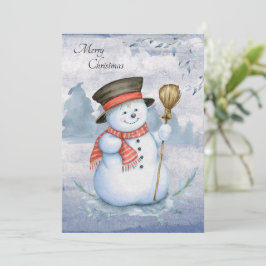 雪だるまの水彩画のモダンなクリスマスカード シーズンカード