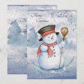 雪だるまの水彩画スクリプト 現代の楽しいクリスマス シーズンカード (正面/裏面)