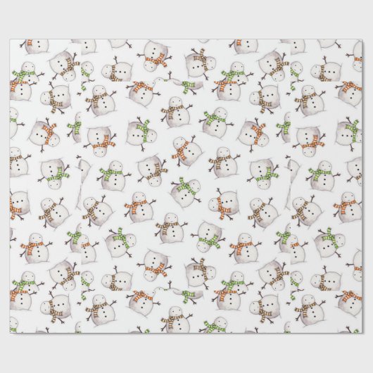 雪だるまの白い背景クリスマスシーズン ラッピングペーパー (フラット)