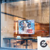 雪だるまの窓用ステッカー Let It Snow ウィンドウサイン (カフェ窓)