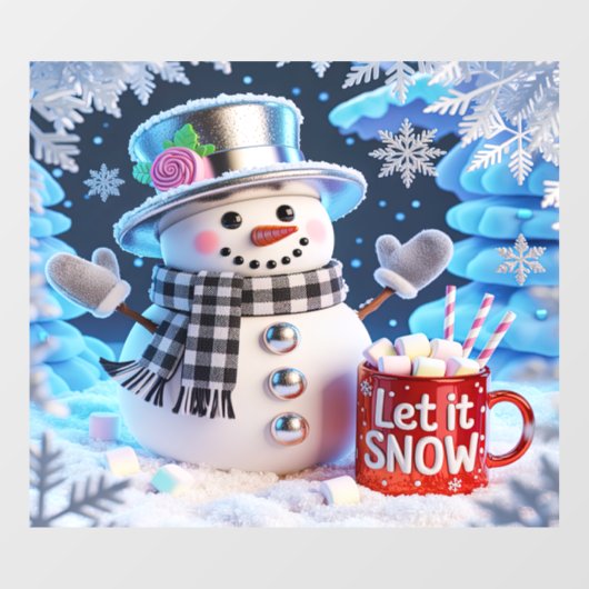 雪だるまの窓用ステッカー Let It Snow ウィンドウサイン (シート)
