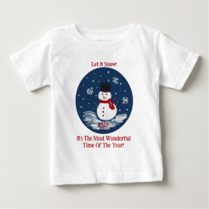 雪だるまの素晴らしい時間の年をパーソナライズ ベビーTシャツ