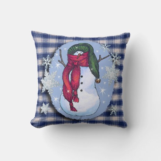 雪だるまの緑の帽子 クッション (正面)