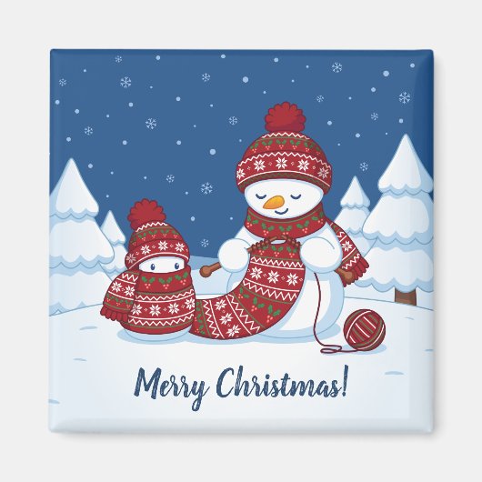 雪だるまの編み物 クリスマス マフラー マグネット (正面)