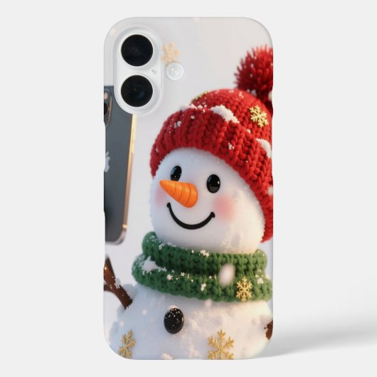 雪だるまの自撮り iPhone 16 カバー (裏面)