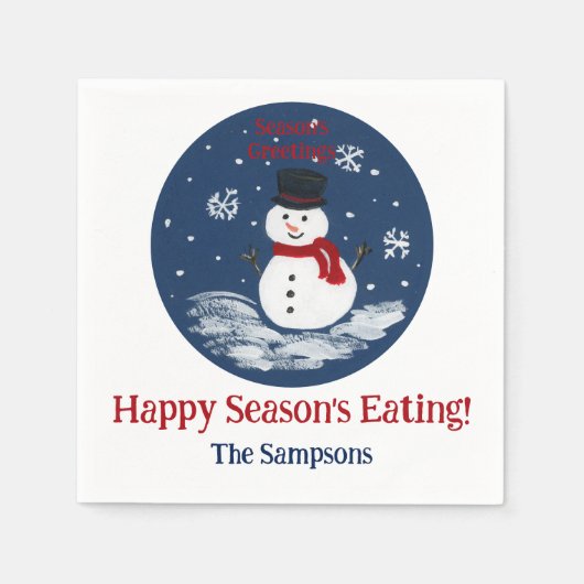 雪だるまの赤の個人用設定 スタンダードカクテルナプキン (正面)