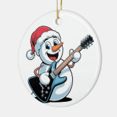 雪だるまの遊エレキギターサンタクリスマス セラミックオーナメント (左)