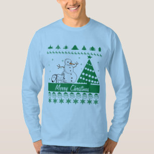 雪だるまの醜いクリスマスのセーターの文字犬の小便 Tシャツ