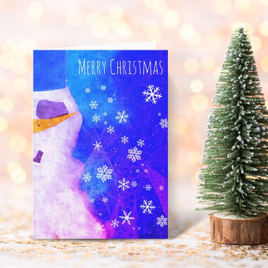 雪だるまの雪の結晶 青い 魔法のクリスマス カード