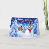 雪だるまの雪場面かわいいクリスマスカード シーズンカード (正面)