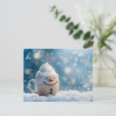 雪だるまの面白いクリスマスマグ ポストカード (スタンド正面)