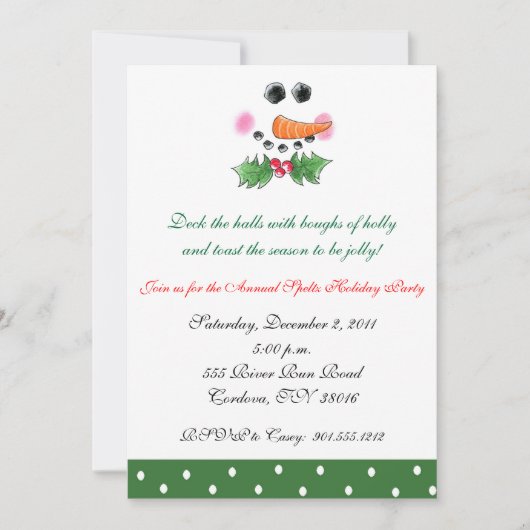 雪だるまの顔の休日の招待状 招待状 (正面)