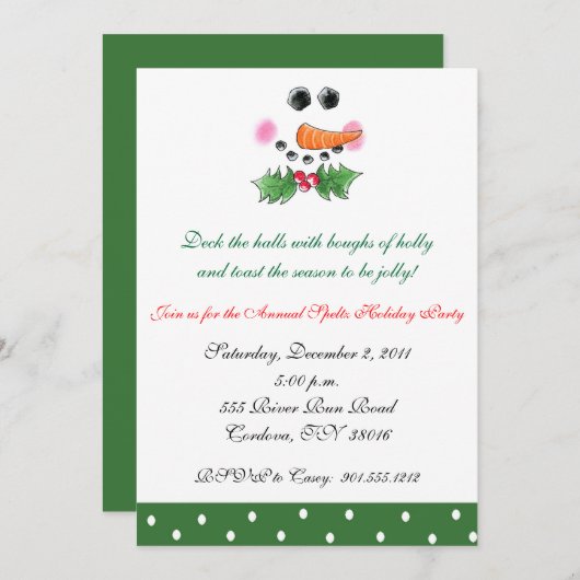 雪だるまの顔の休日の招待状 招待状 (正面/裏面)