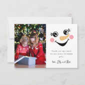 雪だるまの顔の写真 子供のクリスマス サンキューカード (正面)